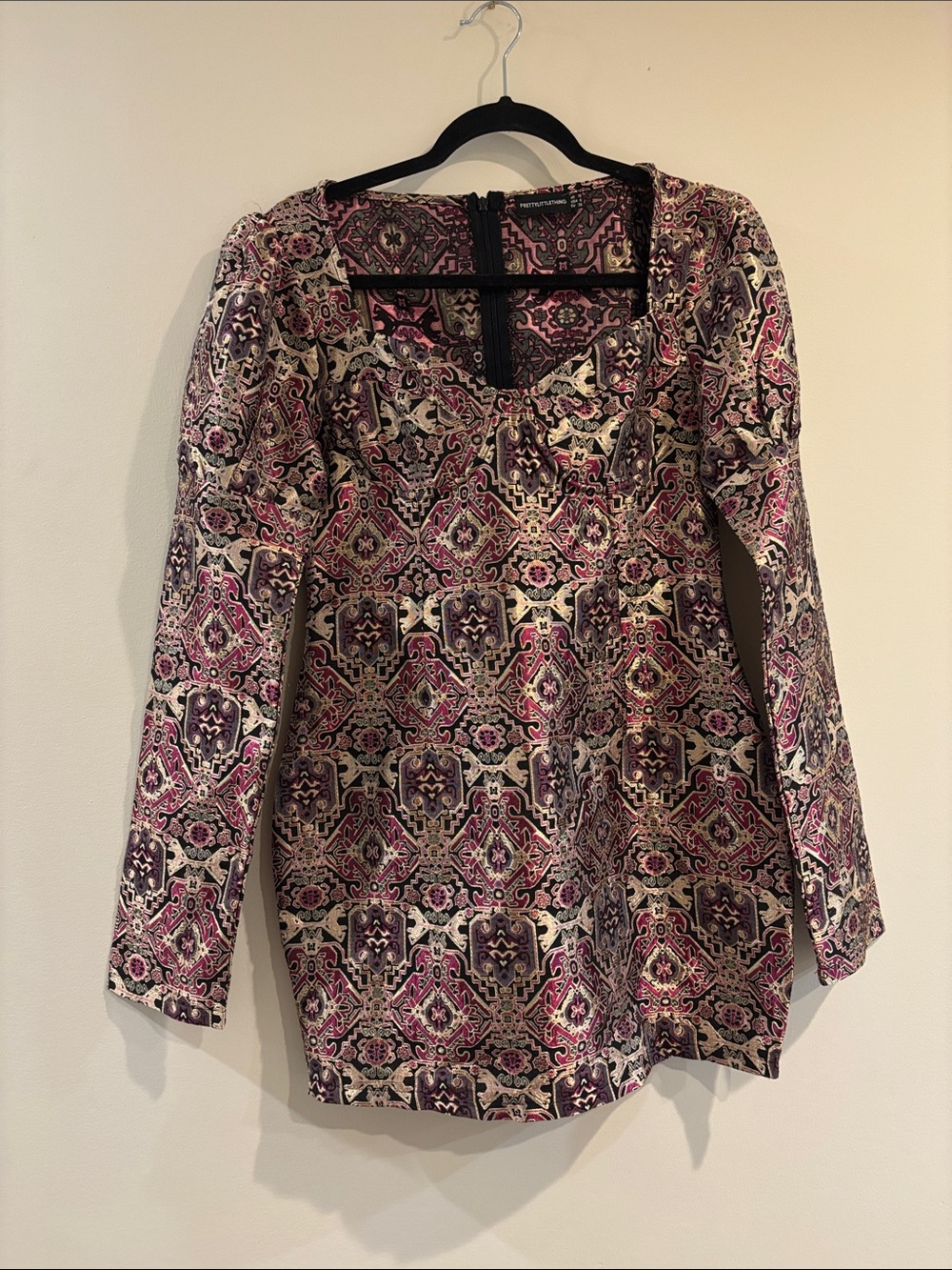 PrettyLittleThing Pink & Black Geometric-Print Mini Dress